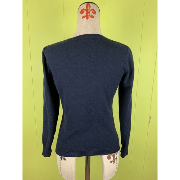 Top Knits Woman’s Sweater Small Navy Blue Buttons Up Embroidery Braid - Picture 3 of 10